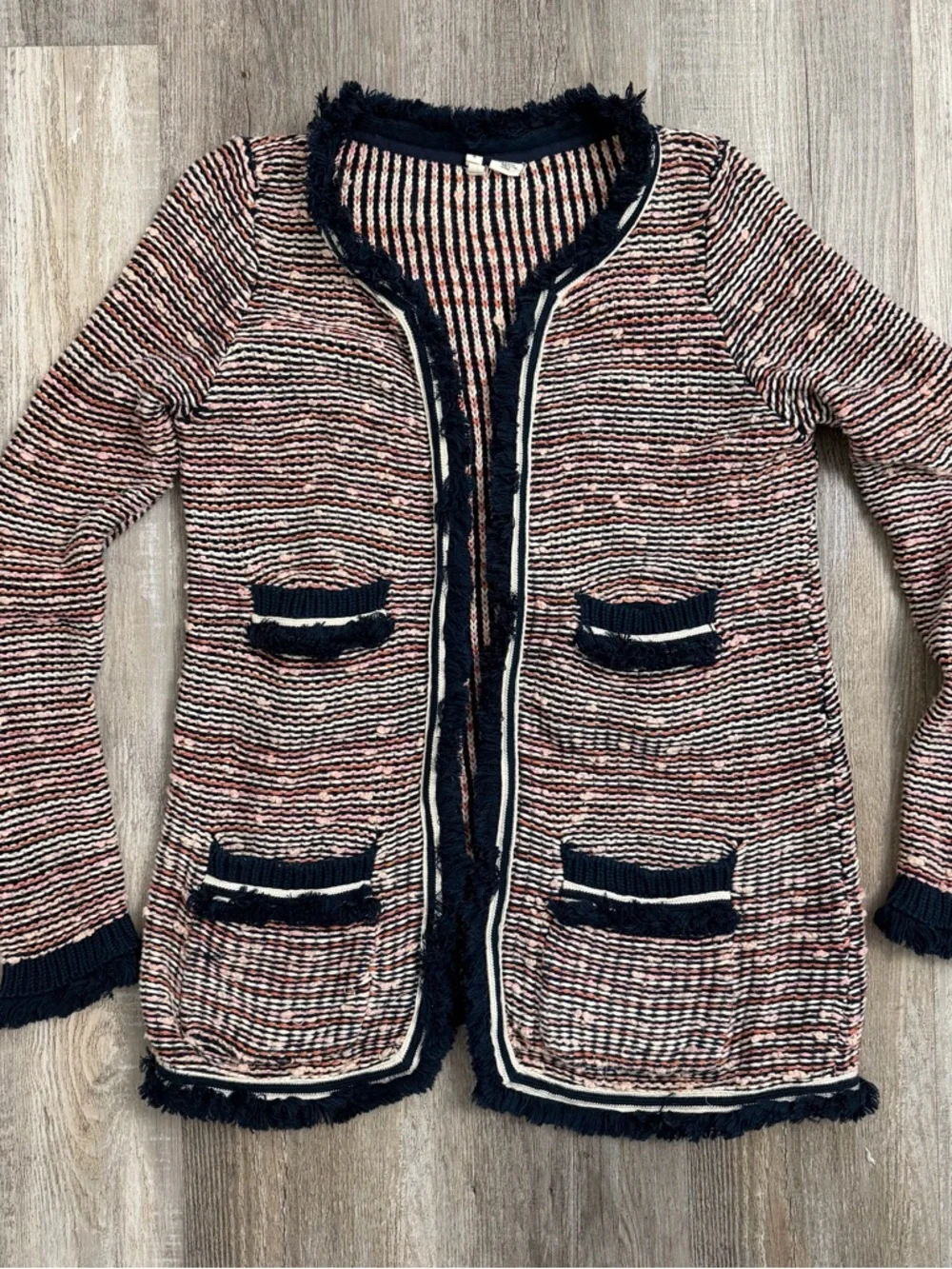 Anthropologie Moth Grafton Marled Fringe Sweater Cardigan Jacket Medium